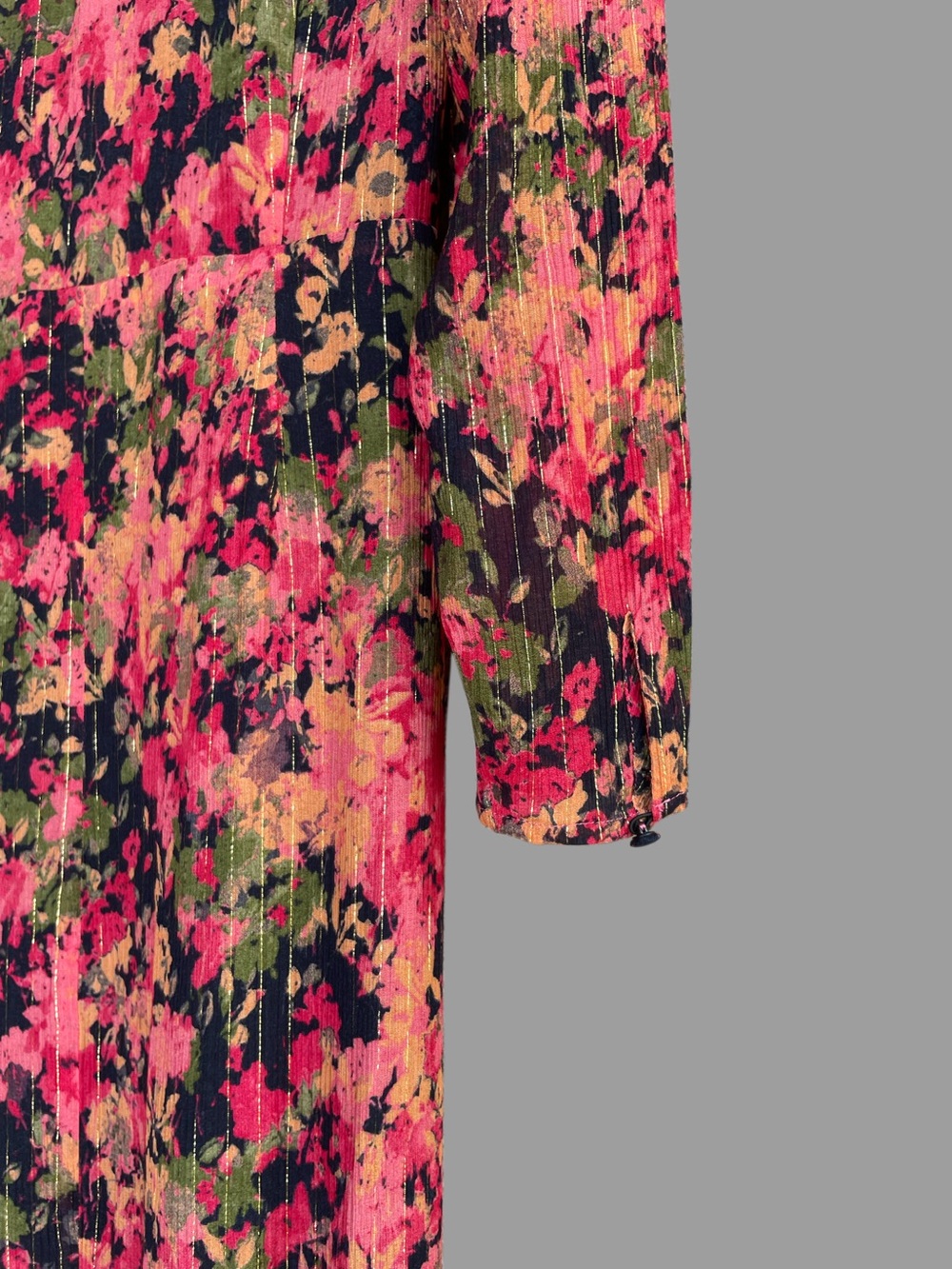 SEZANE Metallic Pink Floral Printed Long Sleeve V Neck Armonie Silk Wrap Dress - Picture 11 of 14